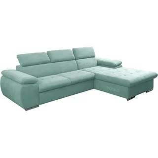 Ecksofa mit Schlaffunktion und Bettkasten, Couch für Wohnzimmer, Schlafsofa Sofagarnitur Sofa Eckcouch L-Form Wohnlandschaft mit Bettfunktion NILUX (Eckosfa NILUX Mintgrün) 284 x 196 x 78 cm, Rechts Ottomane - Türkis