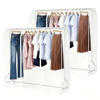 STARVAST 2 Stück 6ft klare transparente Kleiderständer Abdeckung Mit Reißverschluss 182 x 152 x 50cm kleidersack Staubschutz Wasserdicht Kleiderbügel schutzhülle für Kleiderstange