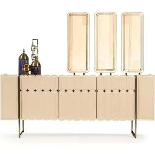 Modernes Beiges Sideboard Anrichte Exklusive x3 Spiegel 4tlg - Beige