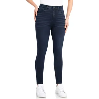 High-waist-Jeans WONDERJEANS "Skinny", Damen, Gr. 34, Länge 32, blau (dunkelblau light used), Denim/Jeans, Obermaterial: 65% Baumwolle, 29% Polyester, 6% Elasthan, Abriebeffekte, skinny fit normal, Jeans High-waist-Jeans, in körperbetonter Passform