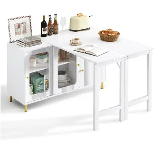 Beaok Sideboard 116/40/78,5 cm in Weiß mit Auszugstisch, Glastüren & Schubladen , Holzwerkstoff , 116x78x40 cm , Kleinmöbel, Kommoden, Sideboards
