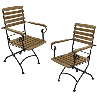 Gartenstuhl JAKARTA mit Armlehnen Stahl Teak-Holz 2er Set Garten Sessel Stühle