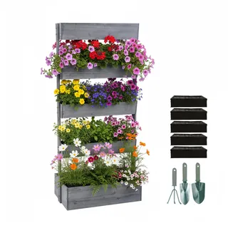 Relaxdays Vertikalbeet 80 x 180 x 48 cm Grau