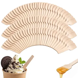 Bekith 400 Stück Klein Eislöffel aus Holz Mini Holzlöffel für Bastelarbeiten Einwegbesteck Holz-Kaffeelöffel Wegwerflöffel aus Holz für Picknick, BBQ & Mehr - Eislöffel Einweg
