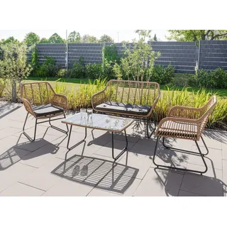 Lounge-Set 7tlg.helles Rattan mit Sitzkissen - Grau - Grau