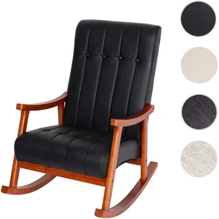 Schaukelstuhl HWC-K10, Schaukelsessel Schwingstuhl Relaxsessel FSC® ~ Kunstleder schwarz, Gestell Wa