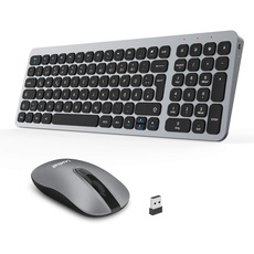 LeadsaiL, kabelloses Tastatur- und Maus-Set, 2.4 G, leise-schlank-Kombination (QWERTZ, deutsches Layout) mit 2-in-1 USB Nano Empfänger, für PC, Desktop, Laptop, Windows XP / 7 8 10, Mac, Grau