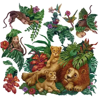Wallfluent Wandaufkleber 80x126cm - Tropischer Dschungel , Multicolor , Kunststoff , Rechteckig , 80x126x0.1 cm , Tapeten & Wandverkleidungen, Wandtattoos & Sticker, Wandtattoos
