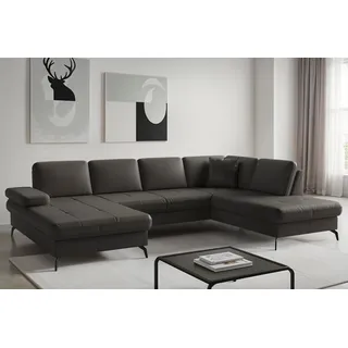Wohnlandschaft SIT & MORE "Morris Jubi, Breite 300 cm", anthrazit, Sofas, B/H/T: 300cm x 83cm x 202cm, NaturLEDER Stoff, Ottomane rechts, Mit Armteilverstellung,mit Armteilverstellung, Wohnlandschaft, mit Armteilfunktion, optional mit Bettfunktion, B:300cm H:83cm T:202cm