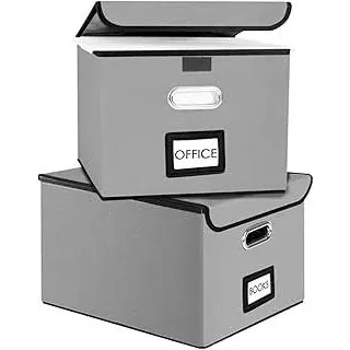 Gemsaya 2 Stück Faltbare Aufbewahrungsbox mit Deckel, Faltbare Ablageboxen für DIN A4 Hängeregister, Grau Aufbewahrungsboxen für Haus und Büro, 38 x 32 x 27.5 cm