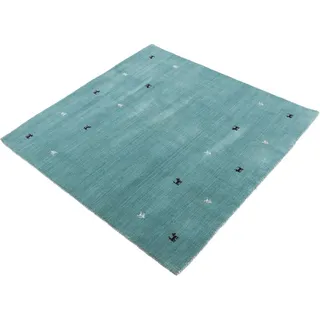 carpetfine Wollteppich Gabbeh Uni Quadratisch Türkis 60x60 cm | Moderner Teppich für Wohn- und Schlafzimmer