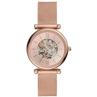 Fossil Damenuhr Carlie Mini Automatic, Automatikwerk, 28mm Rose Gold Edelstahlgehäuse mit EdelstahlMeshArmband, ME3188