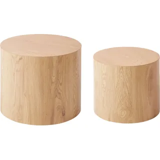 BELIANI Couchtisch 2er Set Hellbraun MDF Rund Japandi Stil Minimalistisches Design Wohnzimmermöbel - Braun