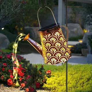 LQWELL® Solar Gießkanne mit Wasserfall Lichterkette Lampe für Garten Außen wasserdicht für Hof Path Rasen Wege Terrasse Yard Deko