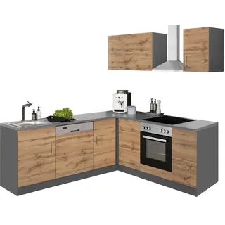 kochstation Winkelküche L-Form 210 cm grau