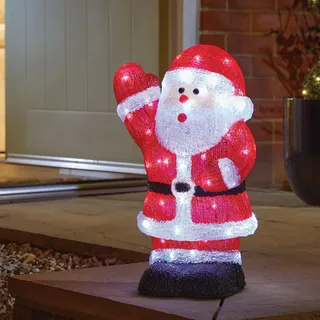 Festive Lights 28cm LED Weihnachtsfigur aus Acryl Weihnachtsmann weiße LEDs batteriebetrieben Beleuchtung mit Timer Dekoration Weihnachten Deko Außen (Weihnachtsmann)