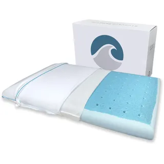 Bluewave Bedding Superdünnes CarbonBlue Max Cool Gel Memory Foam Kissen 8,25 x 40 cm Blau