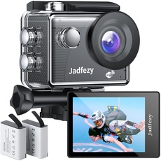 Jadfezy WiFi Action Cam HD 1080P, 12MP Action Kamera Weitwinkel 2 "LCD-Bildschirm, Unterwasserkamera wasserdicht bis 30m/98FT mit 2×1050 mAh Batterien und Zubehör Kit für Helm und Fahrrad usw.