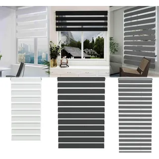 QEENTOE Doppelrollo Klemmfix ohne Bohren, Duo Rollo Blickdicht Zebrarollo Rollo für Fenster und Tür, Klemmrollo für Wohnzimmer Küche Büro lichtdurchlässig und verdunkelnd, 90 x 150 cm, Schwarz