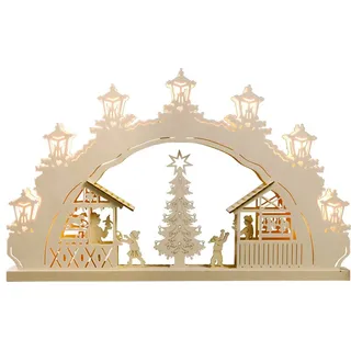 Weigla »Weihnachtsmarkt, Lichterbogen aus Holz, NATUR, Made in Germany« 1 Stk. Erzgebirge garantiert, Weihnachtsdeko Innen, Weihnachtsbeleuchtung,