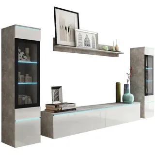 P & B Wohnwand Vera, 4-tlg. ca. 240x130 cm, Grau/Weiß