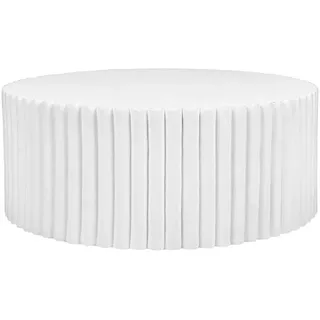 Beliani Garten Beistelltisch Beton Lamellen-Optik weiß rund 117 cm Pozza , Weiß , Keramik , 117x42x114 cm , Wohnzimmer, Wohnzimmertische, Couchtische