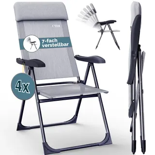 Gartenstuhl klappbar 4er-Set Grau meliert Alu Hochlehner verstellbar