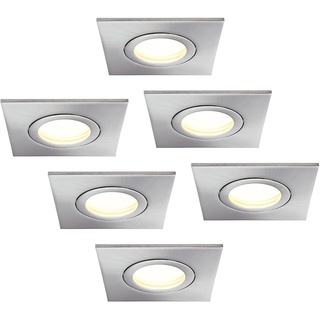 HCFEI 6er Set LED Einbaustrahler 5W dimmbar flach Eckig IP44 Badezimmer 230V Spot Außen Warmweiß 3000K