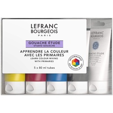 Lefranc & Bourgeois 301241 Gouachefarbe, Primärfarben Set mit 5 Tuben, 80 ml Malfarbe pro Tube, kräftige, lichbeständige, deckende Farben mit gleichmäßiger cremiger Konsistenz