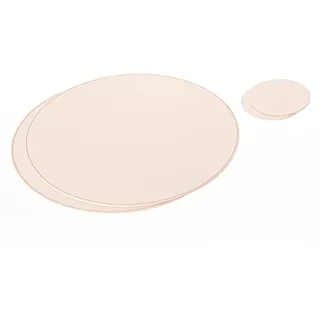 Nikalaz Rund Platzsets und Untersetzer aus Recyceltem Leder, 2 Stück Tischsets, Platzdeckchen 33 cm und Untersetzer 10cm, Beige