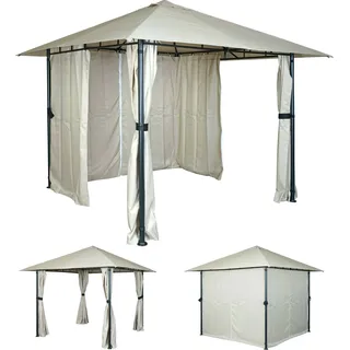 Pergola HWC-J63, Garten Pavillon Terrassenüberdachung mit Seitenwand, 3x3m - creme-beige - Beige
