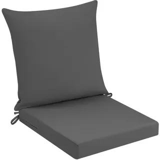 PRIMEPATIO Sitzkissen Outdoor mit Rückenlehne, Wasserdicht Gartenmöbel Sitzpolster mit Hochdichte Schwammfüllung, Stuhlkissen mit Abnehmbarer Bezug für Balkon, Terrasse, Gartenstuhl, 40x40x7cm, Grau