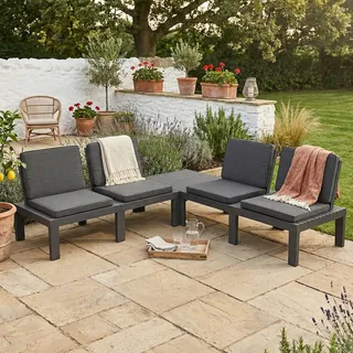 Dmora - Outdoor-Lounge-Set Vigevano, Gartenkomposition mit 4 Sitzen mit Rückenlehne und 1 Multifunktionsmodul, Lounge mit Kissen, 100% Made in Italy, Anthrazit