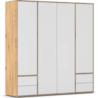 Rauch Möbel NABILA Drehtürenschrank Kleiderschrank, Kleiderschränke, Garderobe 4-türig, 4 Schubladen Push-to-Open Farbe Weiß/Eiche Artisan, Holz, 187x194x53cm