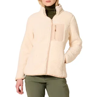 Amazon Essentials Damen Lange Sherpa-Jacke Mit Stehkragen, Durchgehendem Reißverschluss Und Gewebtem Saum (Erhältlich In Übergröße), Beige Farbblock, XS