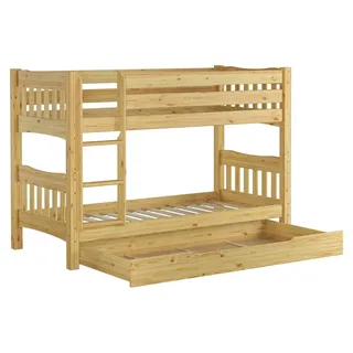 Etagenbett Kiefer Massivholzbett 90x200 Stockbett Hochbett Zubehör wählbar V-60.15-09Ni70 Rollrost und Bettkasten inkl. - Naturbelassen