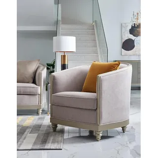 Sessel Einsitzer Royal Stuhl Thron Polster Lounge Stühle Sofa Hotel Einrichtung - Beige