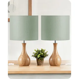GOEBLESON Nachttischlampe aus Holz 2er Set, Grüne Tischlampe, Nachttischlampe mit Kabel, Fensterbank Lampe, 2700K LED-Birne, für Wohnzimmer, Schlafzimmer, Arbeitszimmer, Büro, ZMJ09TLDP205