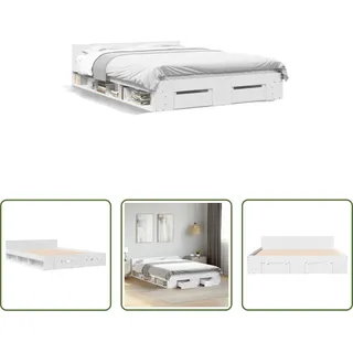 The Living Store Bettgestell mit Schubladen Weiß 160x200 cm Holzwerkstoff - Weiß