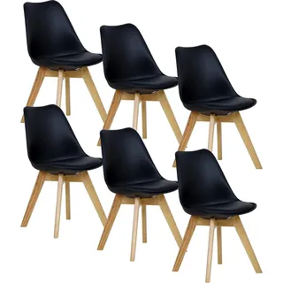 WOLTU 6er Set Esszimmerstühle Küchenstuhl Design Stuhl Esszimmerstuhl Kunstleder Holz, Schwarz - Schwarz