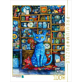 Calvendo Puzzle Katze sitzt auf Kissen in Bibliothek | 1000 Teile Lege-Größe 64x48cm Foto-Puzzle für glückliche Stunden