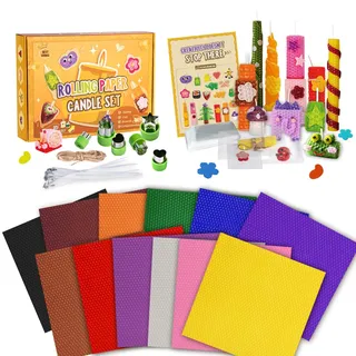 BuzzoXerex Bienenwachsplatten für Kerzen, 12 Stück Farbenfrohe Wachsplatten (20 x 20cm), Kerzen Selber Machen Set mit Formen und Beutel, Wachsplatten für Kinder ab 3+ Jährige