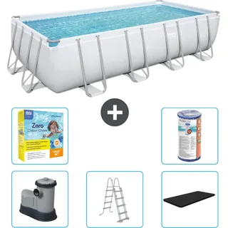 Bestway Rechteckiges Power Steel-Schwimmbecken – 549 x 274 x 122 – Grau – inklusive Pumpe – Leiter – Abdeckung Wartungspaket - Filter