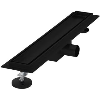 luxebath Duschrinne 50 cm 2in1, befliesbar, extra flach, Schwarz, Doppelseitige Bodenablauf, Komplettset Bodenbefestigung, Duschablauf, Siphon Geruchsstop, Haarsieb,