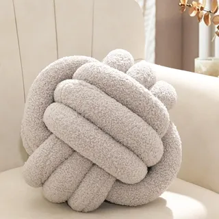 Yhoelata Knotenkissen, Dekokissen Grau, Zierkissen Aesthetic Sofakissen aus Teddysamt, Bett Deko Kissen Runden für Kind Schlafzimmer, Geschenk 22 cm