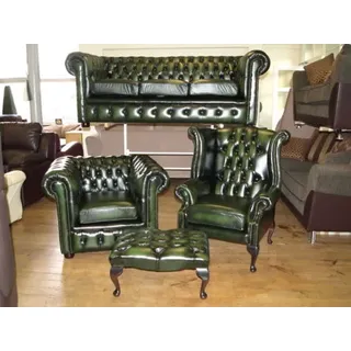 Luxus Chesterfield Sofagarnitur 3+2+1 Ledersofa Sofa Couch Polster Sitz Garnitur - Grün