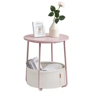 VASAGLE Beistelltisch mit Stoff-Korb Ø 45 cm, x 51 cm Rosa-Weiß