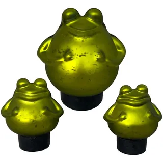 Storm's Gartenzaubereien Schwimmfrosch Set 3-teilig aus Glas - 1x Großer Frosch und 2X Kinder - Schwimmende Teichdekoration für Miniteiche Zinkwannen Balkon und Garten - Grün