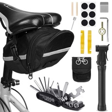 Fahrrad Satteltasche mit Fahrradpumpe und Reparatur Set (22-in-1) Multitools Notfallwerkzeug Flickzeug Reifenheber mit Satteltasche Reparaturset für Unterwegs