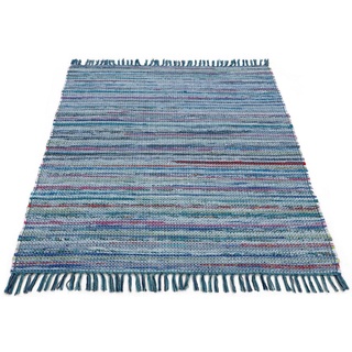 carpetfine Teppich »Kelim Chindi, Wendeteppich«, rechteckig, 6 mm Höhe, handgewebt, Fleckerlteppich mit Fransen, auch vielen in Läufergrößen blau 120x170 cm | Moderner für Wohn- und Schlafzimmer